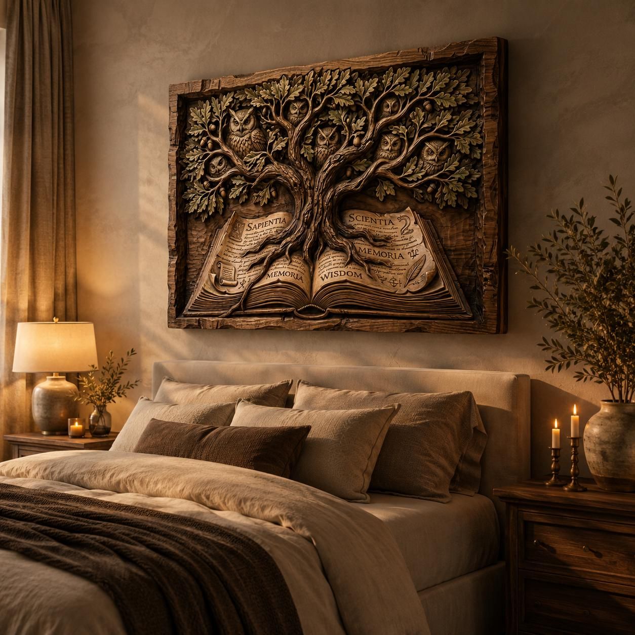 Owl Tree of Wisdom Open Book Bas-Relief Carving bas-relief STL — view 4