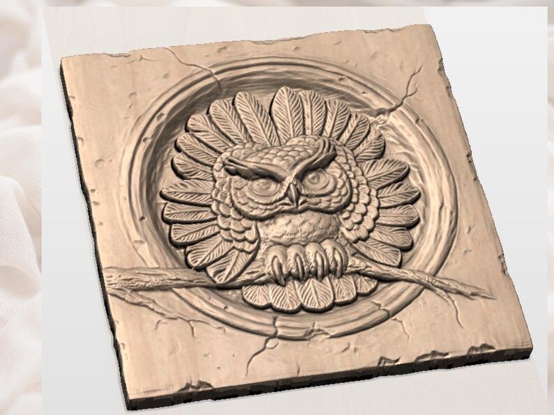 Fierce Owl in a Tree Hollow Bas-Relief Carving STL bas-relief STL — view 2