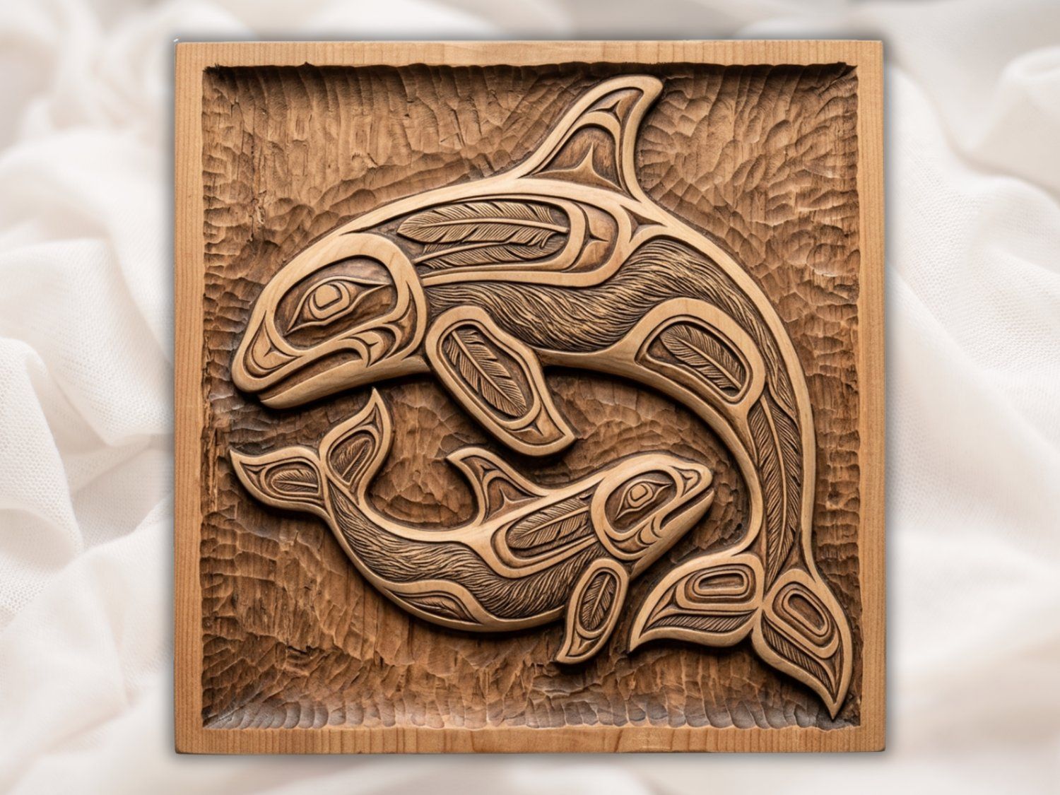 Pacific Northwest Orca Whale Wall Art bas-relief STL — view 2