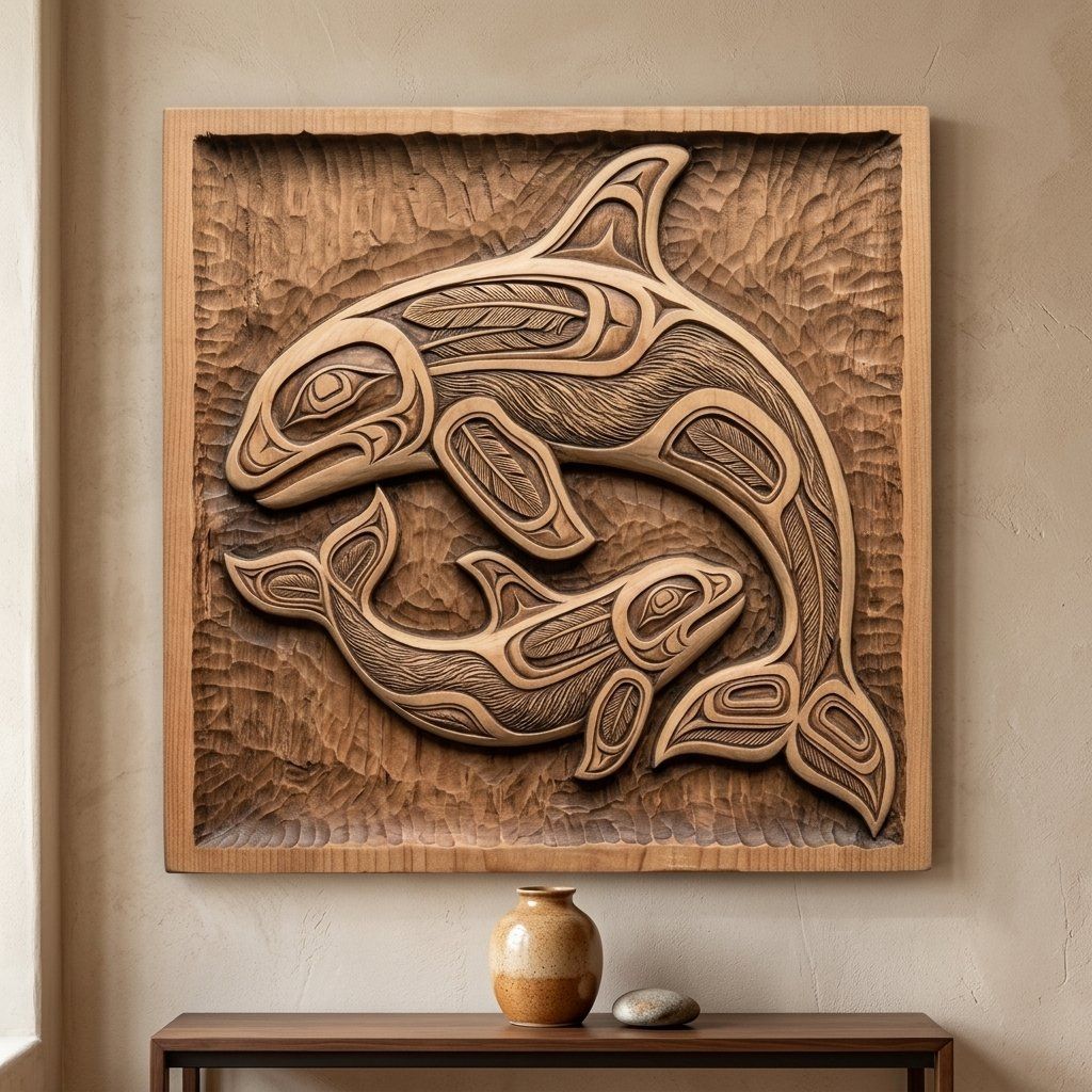 Pacific Northwest Orca Whale Wall Art bas-relief STL — view 6