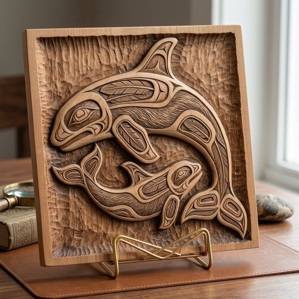 Pacific Northwest Orca Whale Wall Art bas-relief STL — view 7