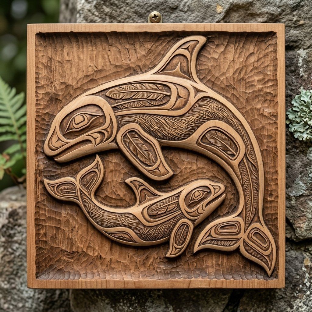 Pacific Northwest Orca Whale Wall Art bas-relief STL — view 8