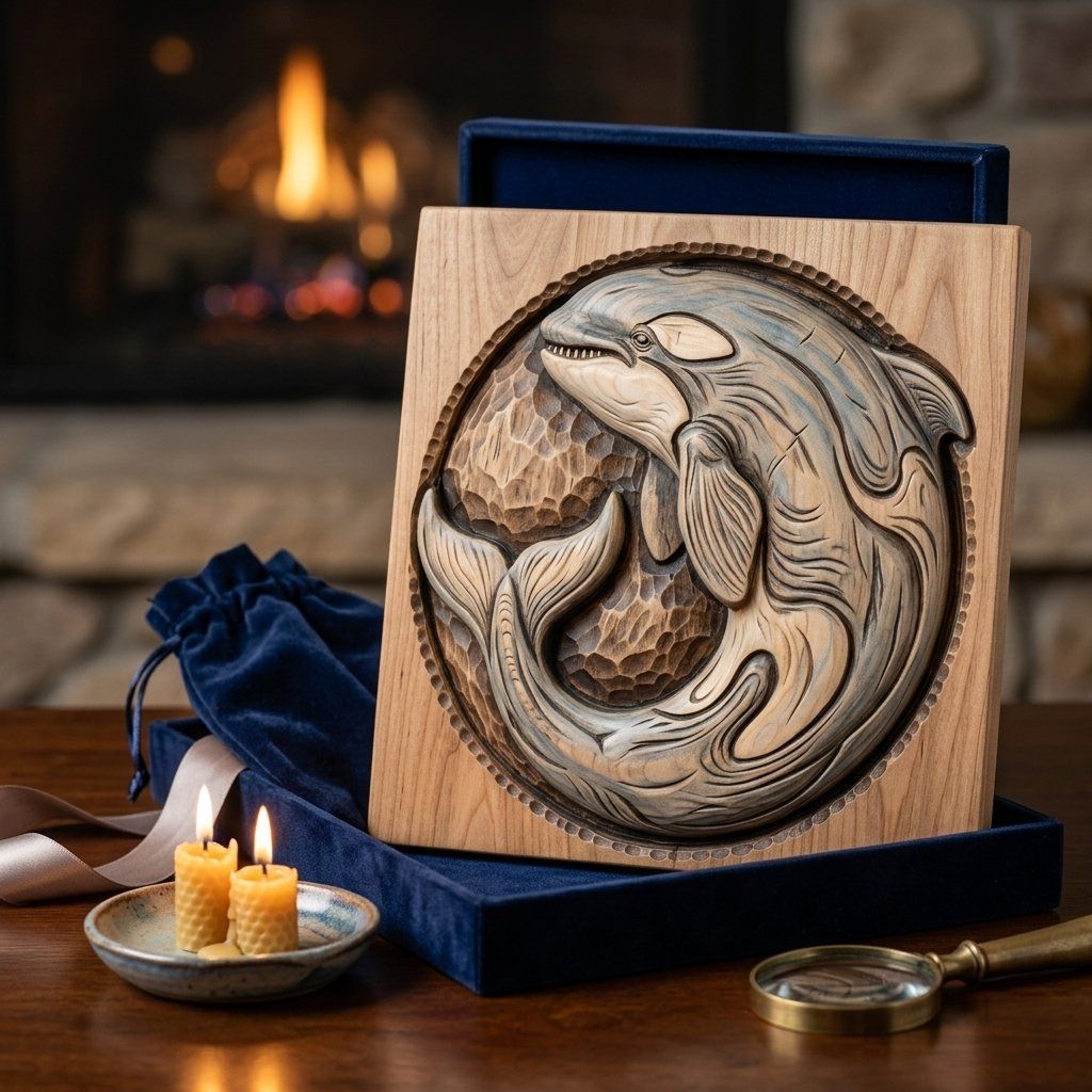 Pacific Northwest Orca Whale Wood Carving Design bas-relief STL — view 10
