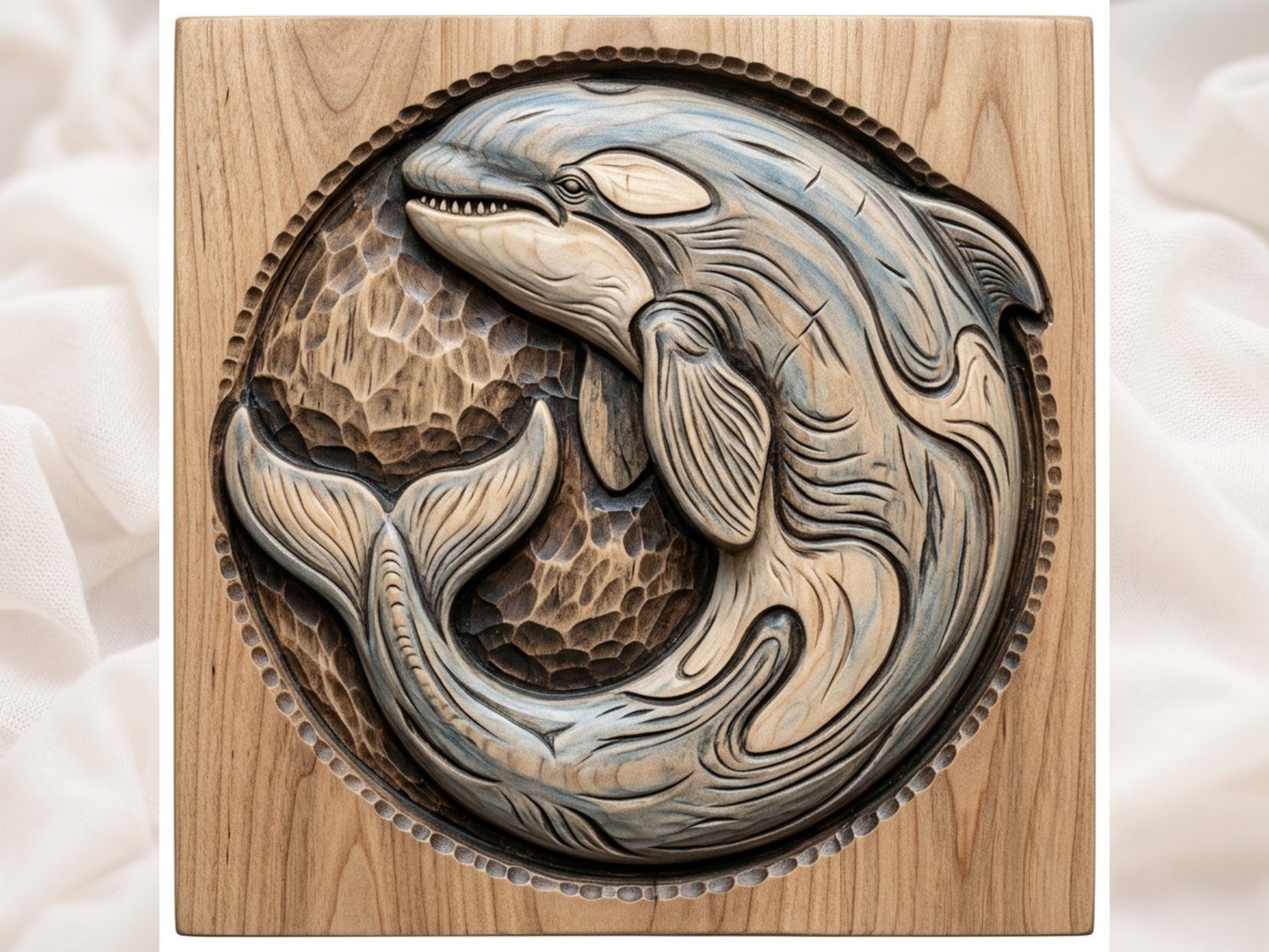 Pacific Northwest Orca Whale Wood Carving Design bas-relief STL — view 2