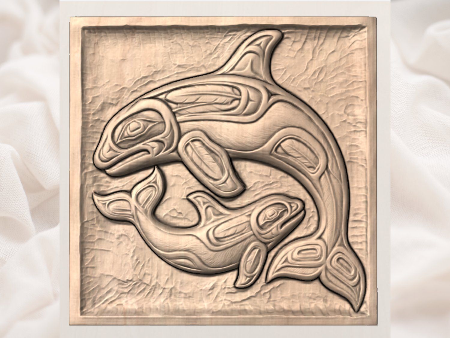 Pacific Northwest Orca Whale Wood Carving Design bas-relief STL — view 3