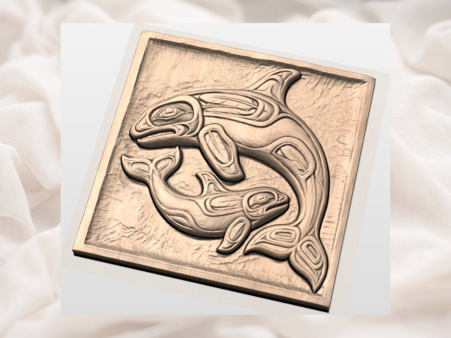 Pacific Northwest Orca Whale Wood Carving Design bas-relief STL — view 4
