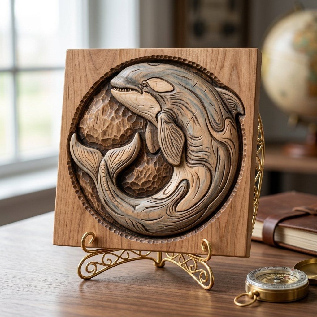 Pacific Northwest Orca Whale Wood Carving Design bas-relief STL — view 8