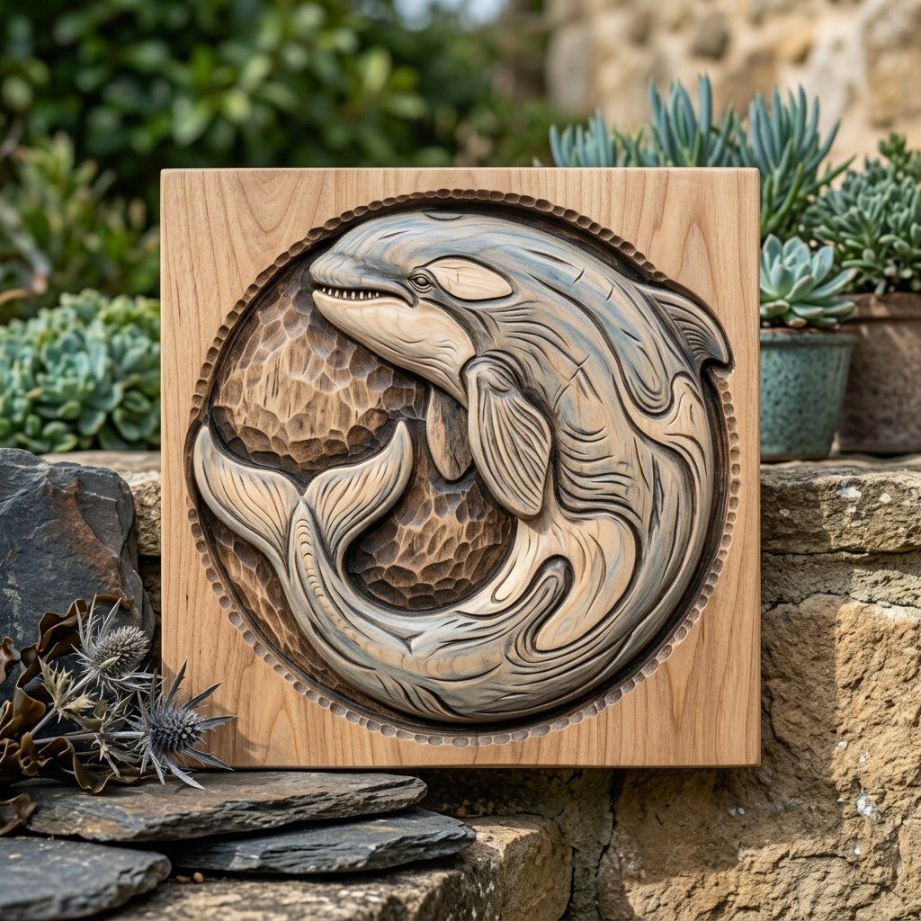 Pacific Northwest Orca Whale Wood Carving Design bas-relief STL — view 9