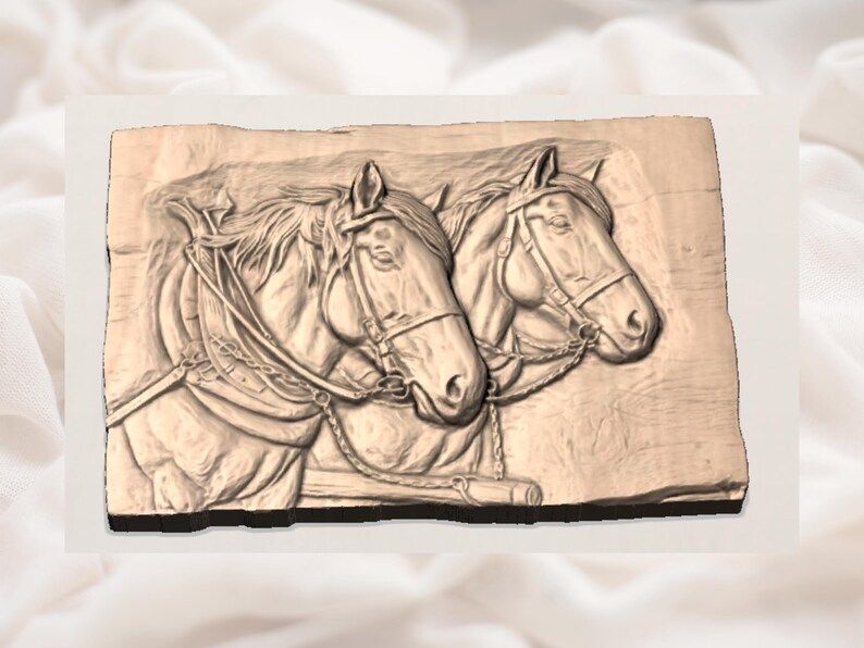 Two Draft Horses in Harness Bas-Relief STL Carving File bas-relief STL — view 3