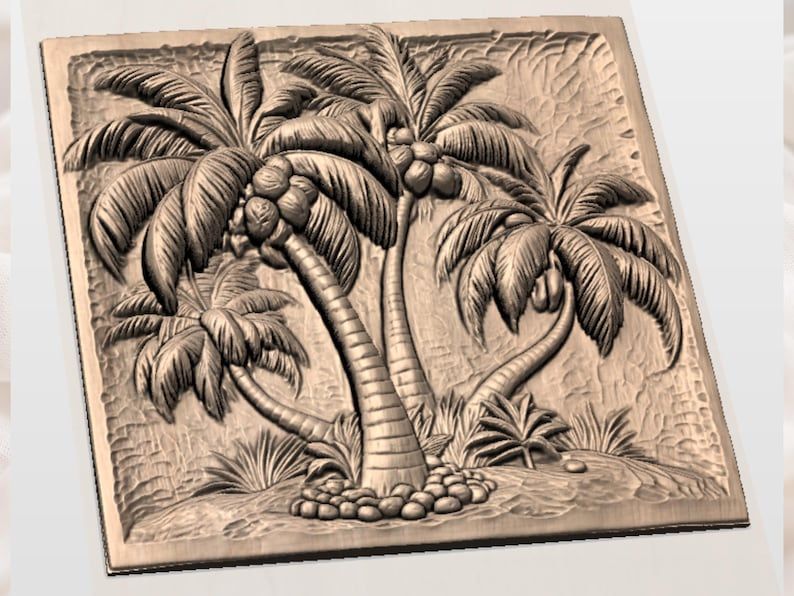 Coconut Palm Grove Bas-Relief STL for Beach House Wall Art bas-relief STL — view 2