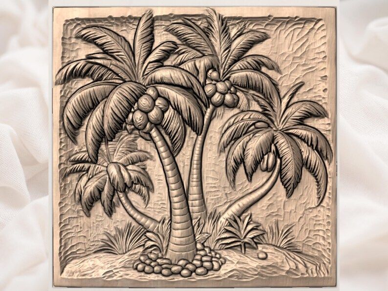 Coconut Palm Grove Bas-Relief STL for Beach House Wall Art bas-relief STL — view 3