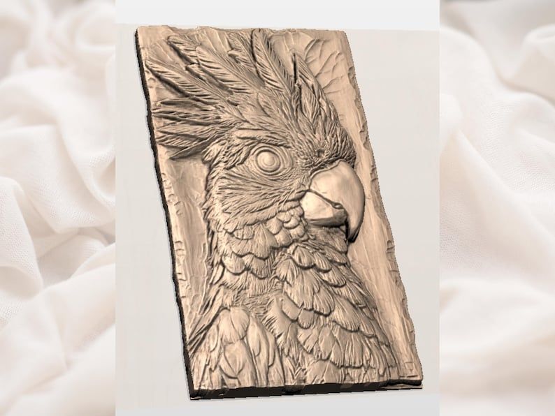Crested Cockatoo Head Bas-Relief STL for CNC Carving bas-relief STL — view 2