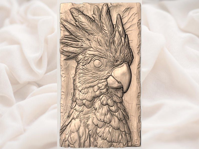 Crested Cockatoo Head Bas-Relief STL for CNC Carving bas-relief STL — view 3