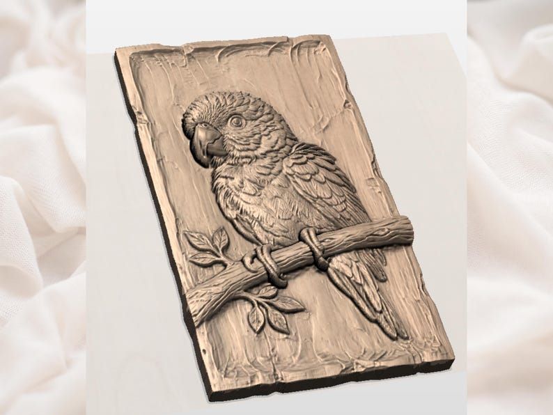Conure Parrot on a Branch Bas-Relief STL for CNC Carving bas-relief STL — view 2