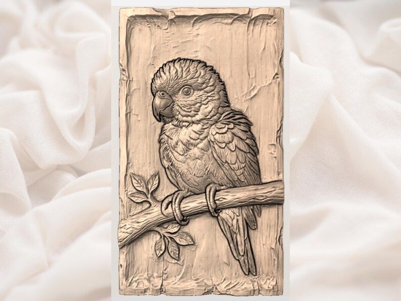 Conure Parrot on a Branch Bas-Relief STL for CNC Carving bas-relief STL — view 3
