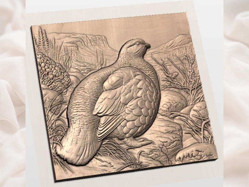 Grouse in a Snowy Mountain Valley Bas-Relief STL bas-relief STL — view 2