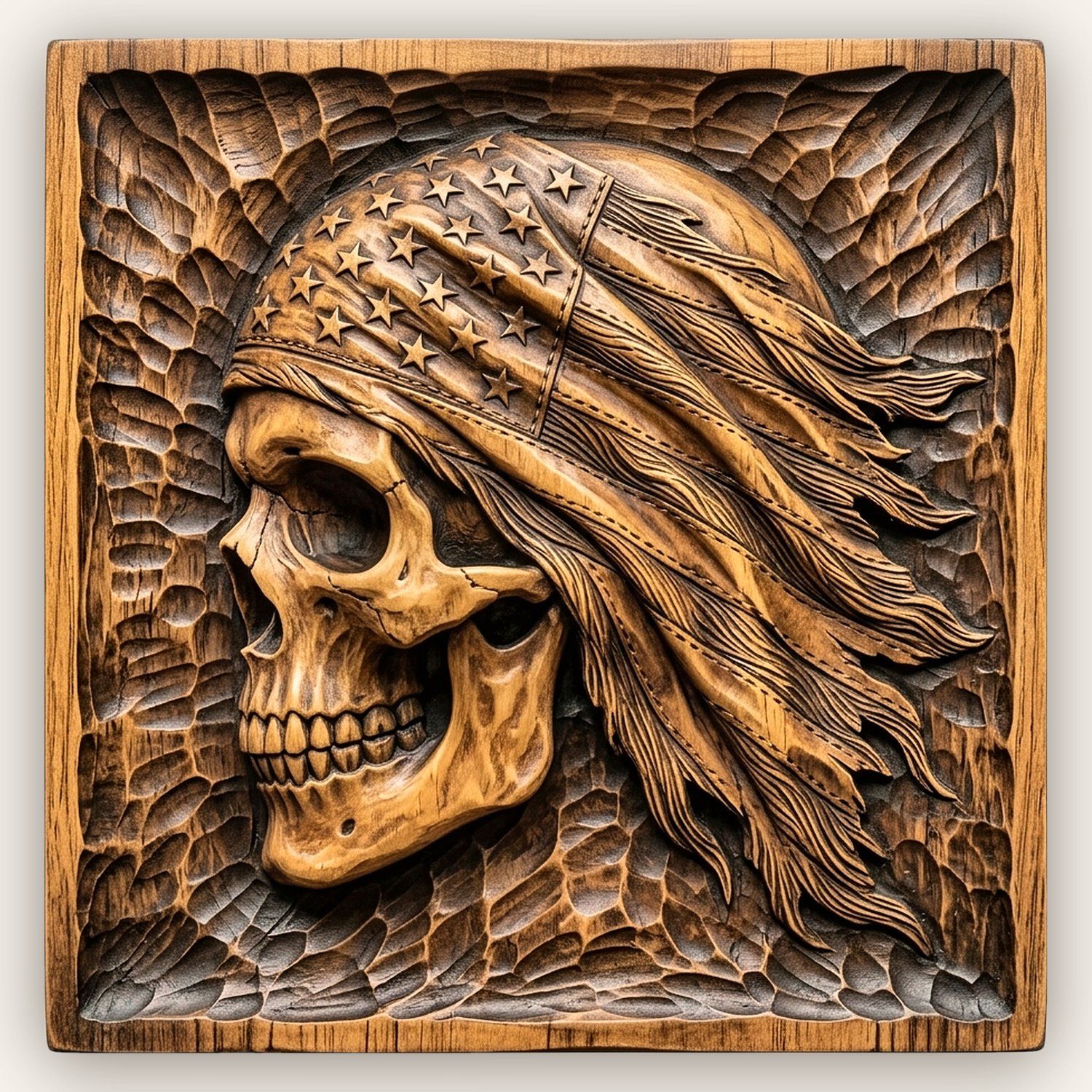 Patriotic American Flag Skull CNC Relief STL bas-relief STL design