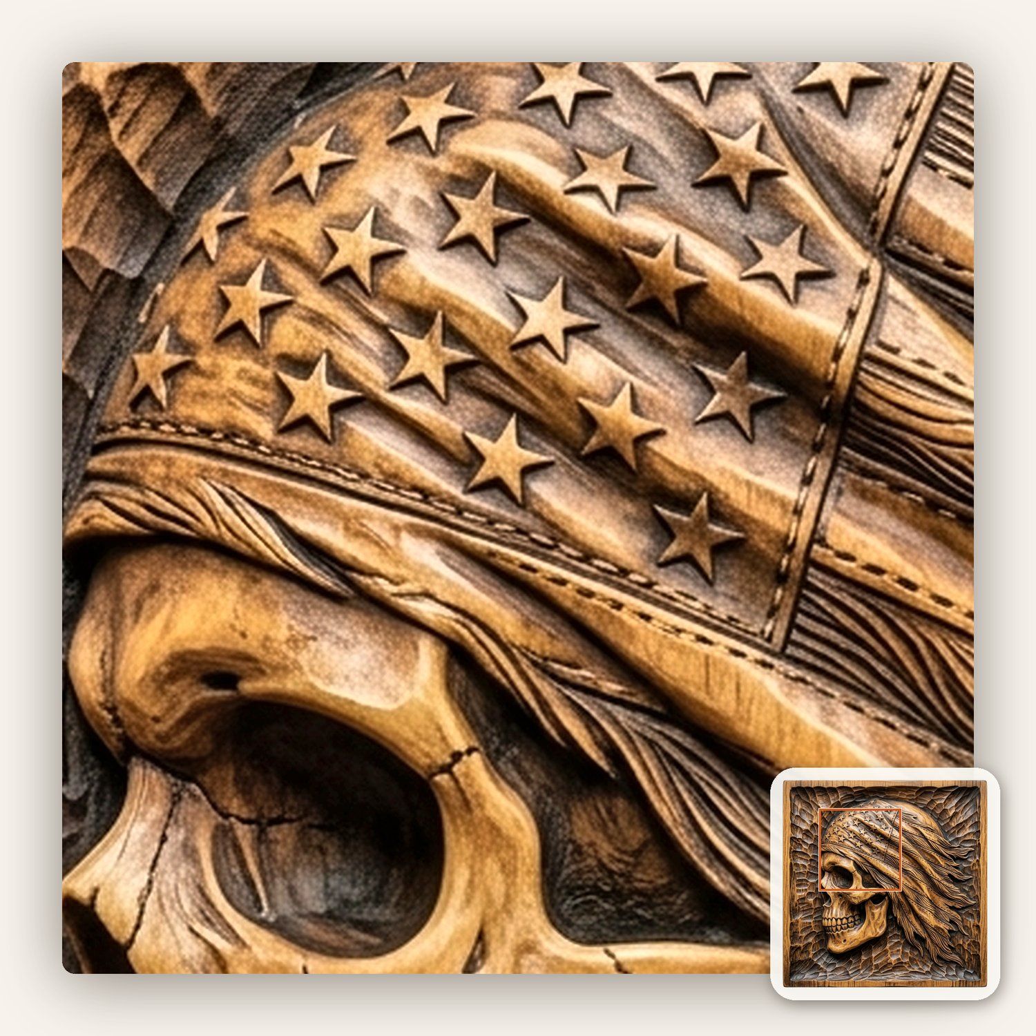 Patriotic American Flag Skull CNC Relief STL bas-relief STL — view 10