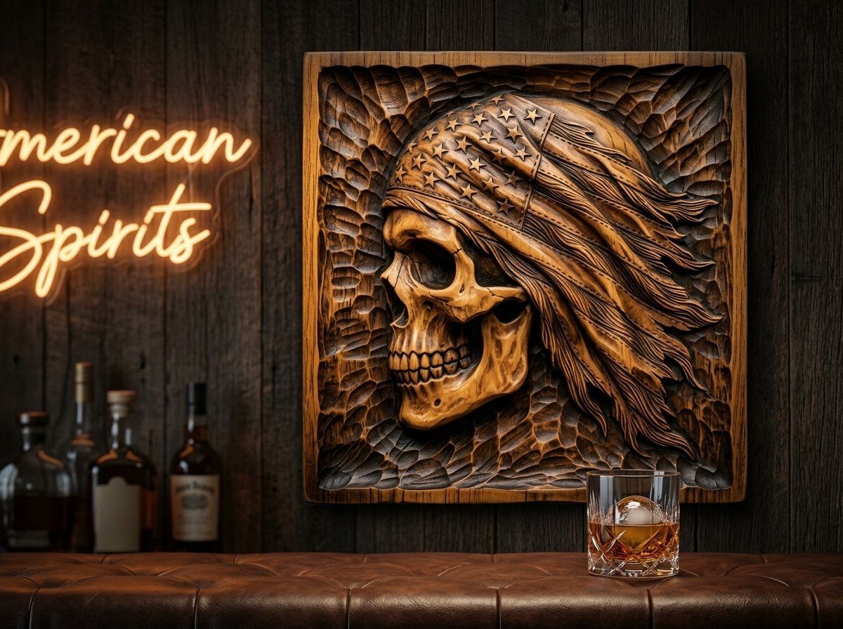 Patriotic American Flag Skull CNC Relief STL bas-relief STL — view 11