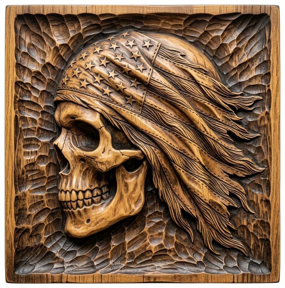 Patriotic American Flag Skull CNC Relief STL bas-relief STL — view 13