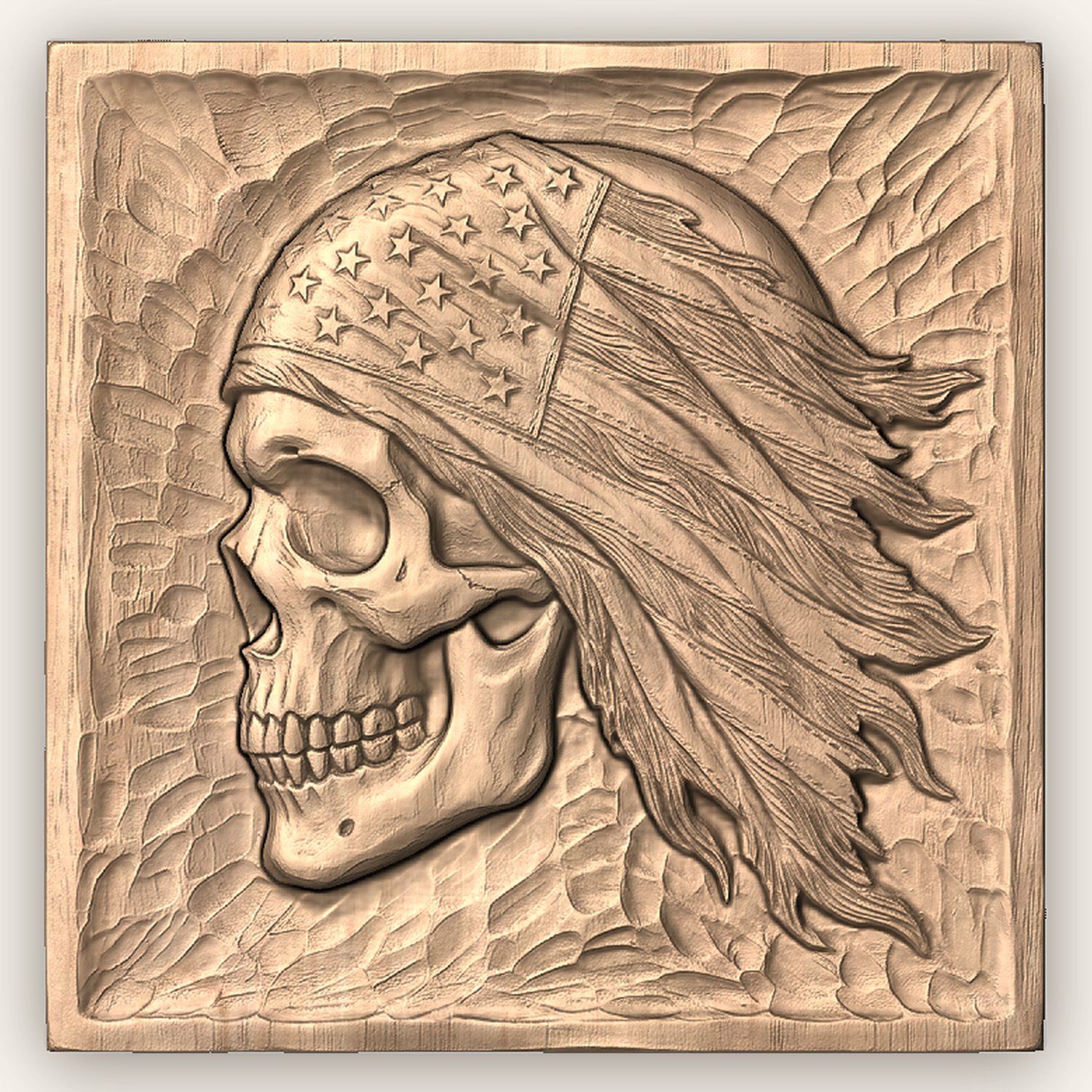 Patriotic American Flag Skull CNC Relief STL bas-relief STL — view 3