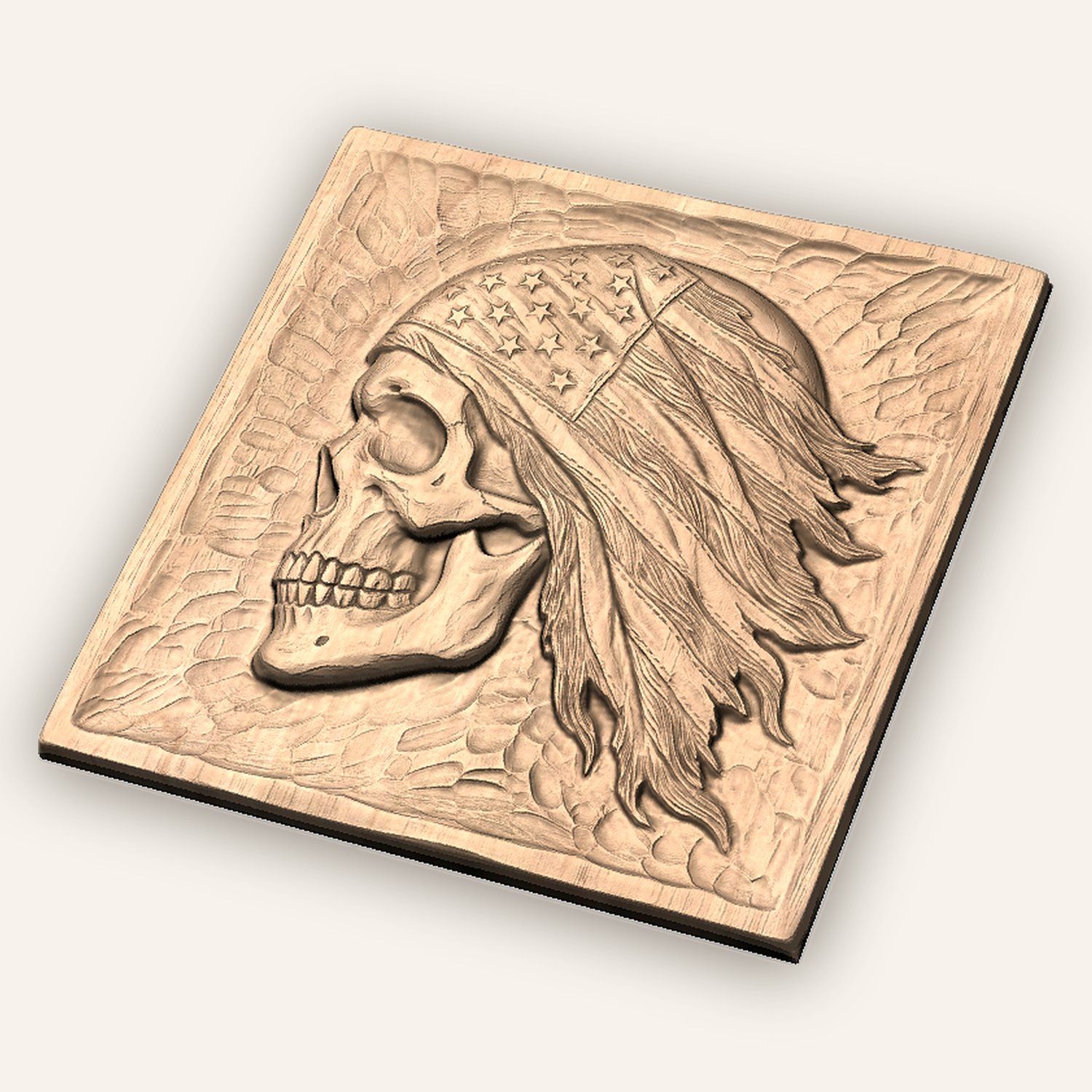 Patriotic American Flag Skull CNC Relief STL bas-relief STL — view 4