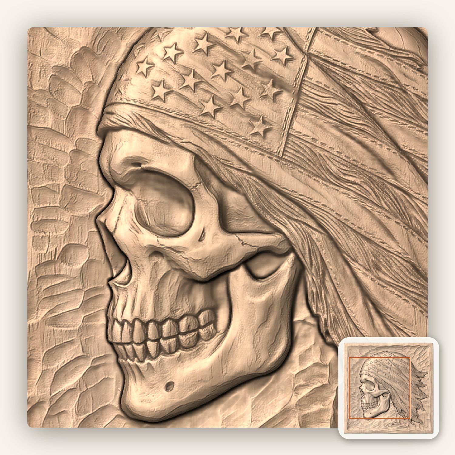 Patriotic American Flag Skull CNC Relief STL bas-relief STL — view 5