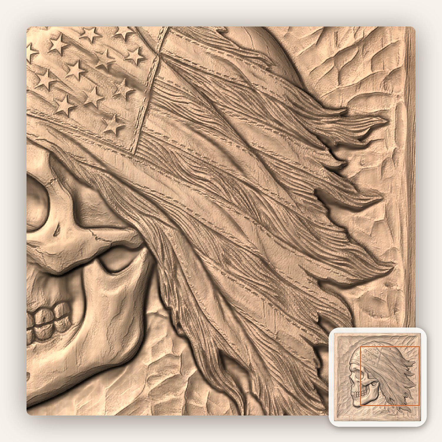 Patriotic American Flag Skull CNC Relief STL bas-relief STL — view 6