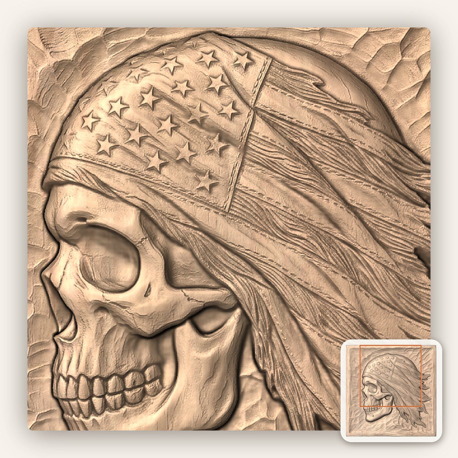 Patriotic American Flag Skull CNC Relief STL bas-relief STL — view 7