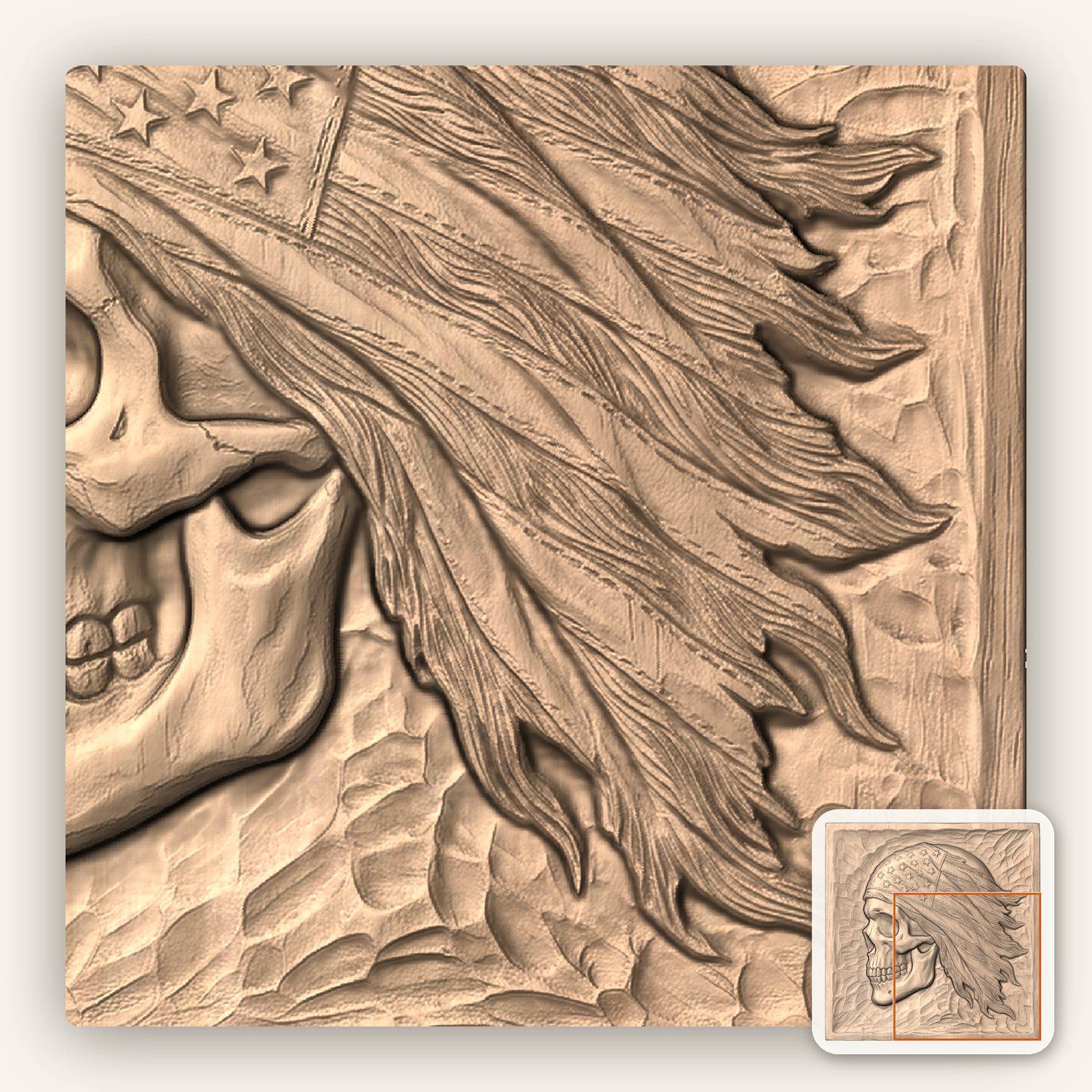 Patriotic American Flag Skull CNC Relief STL bas-relief STL — view 8