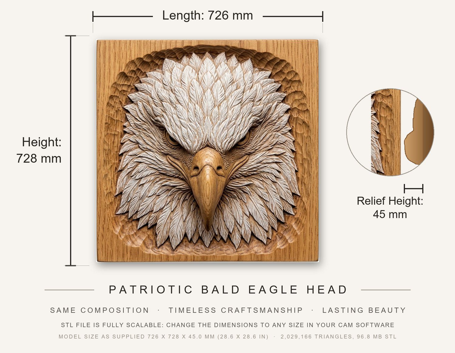 Patriotic Bald Eagle Head CNC Relief STL bas-relief STL — view 3