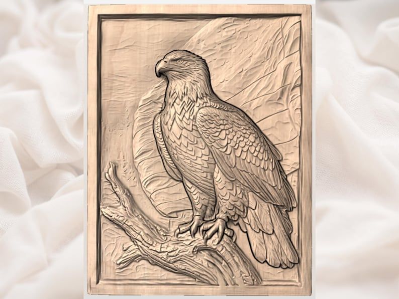 Bald Eagle on Branch with American Flag Bas-Relief STL bas-relief STL — view 2