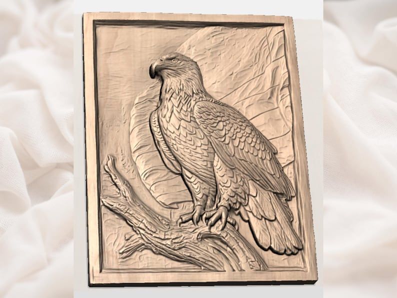 Bald Eagle on Branch with American Flag Bas-Relief STL bas-relief STL — view 3