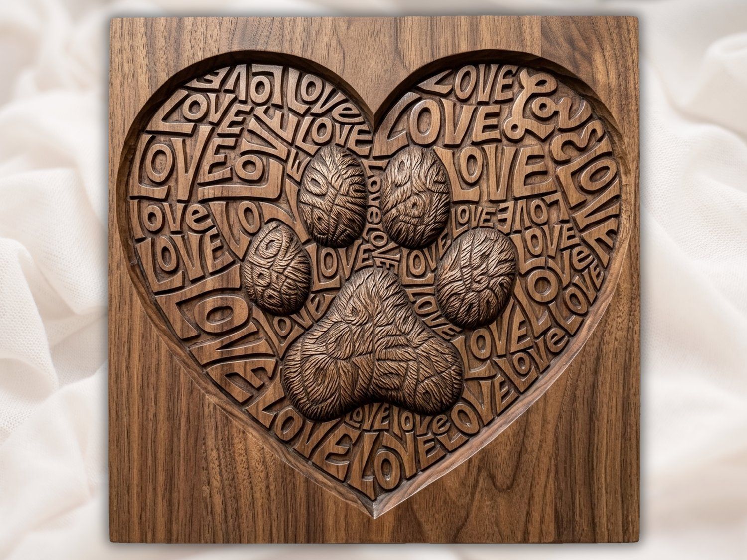 Paw Print Heart Love Sign CNC Relief STL bas-relief STL — view 2