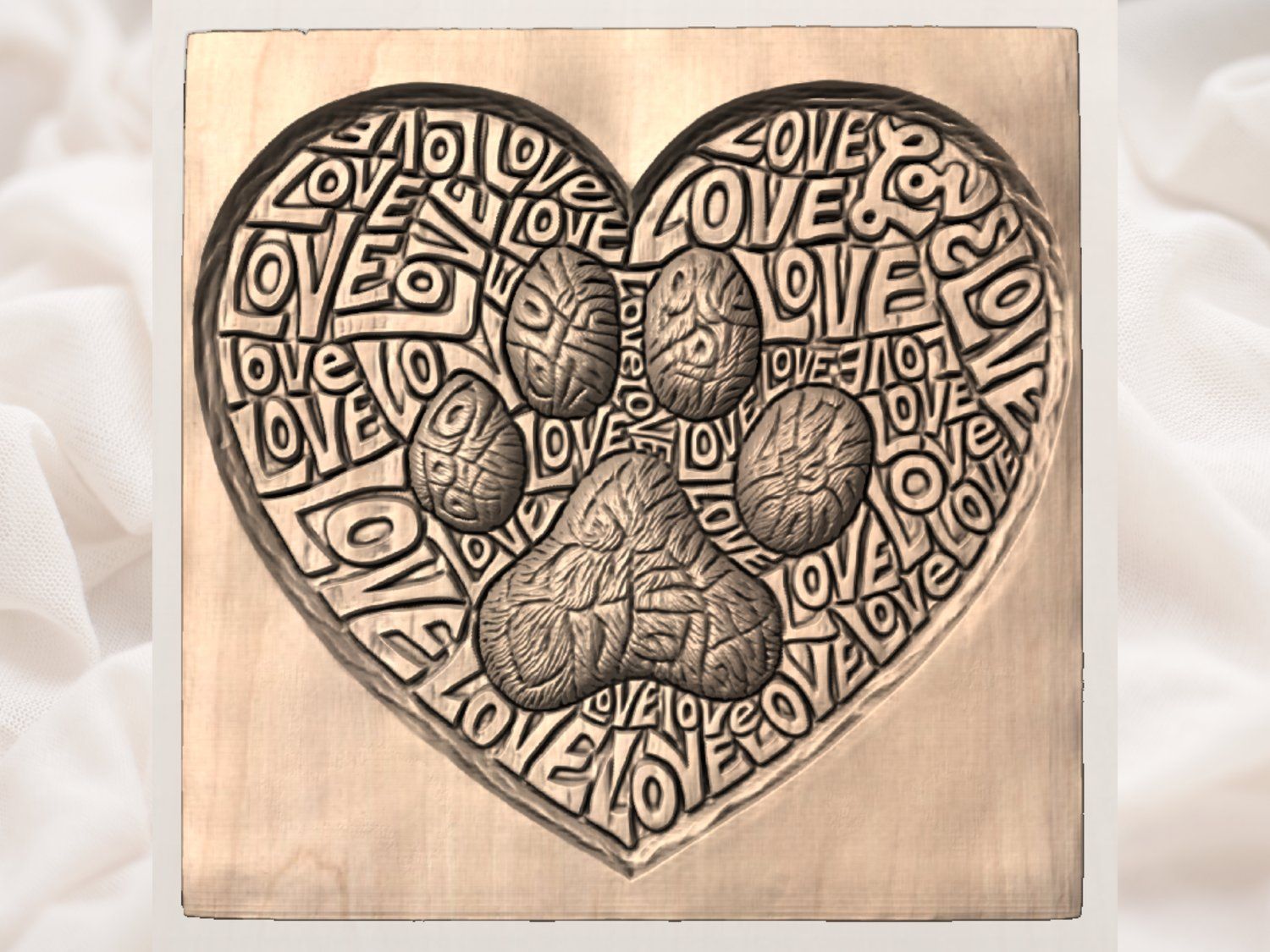 Paw Print Heart Love Sign CNC Relief STL bas-relief STL — view 3