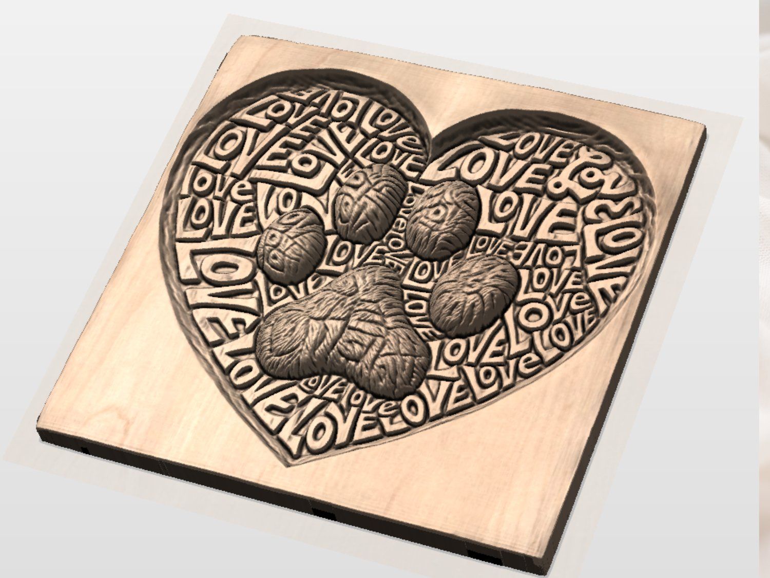 Paw Print Heart Love Sign CNC Relief STL bas-relief STL — view 4