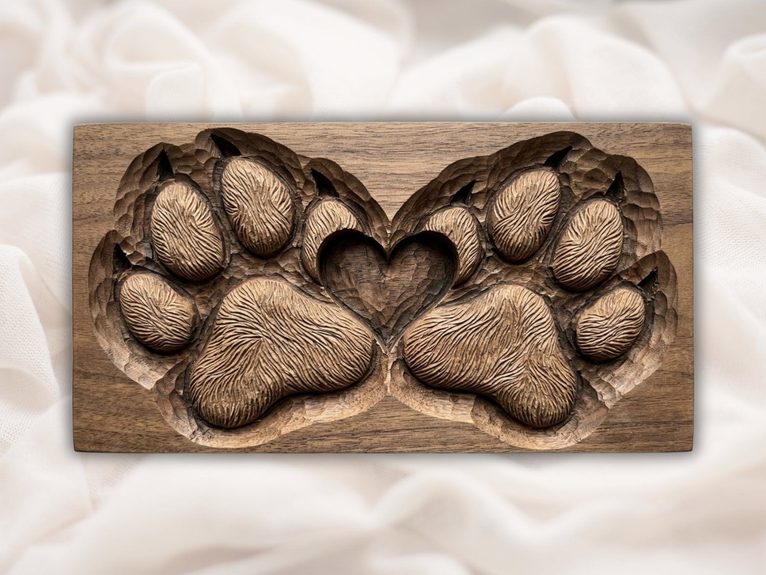 Paw Print Heart Wildlife Sculpture CNC Relief STL | Animal Lover Wall Art | Rustic Cabin Wood Carving Panel | Pet Memorial Decor — carved bas relief STL file for CNC
