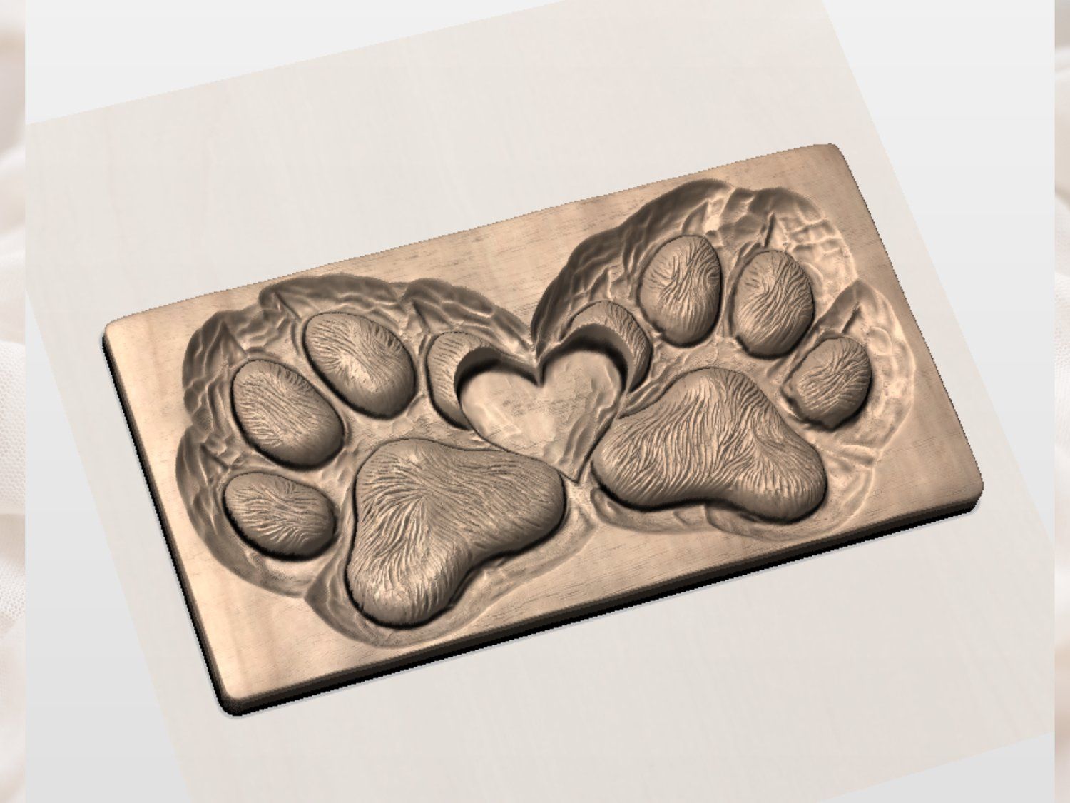 Paw Print Heart Wildlife Sculpture CNC Relief STL bas-relief STL — view 2