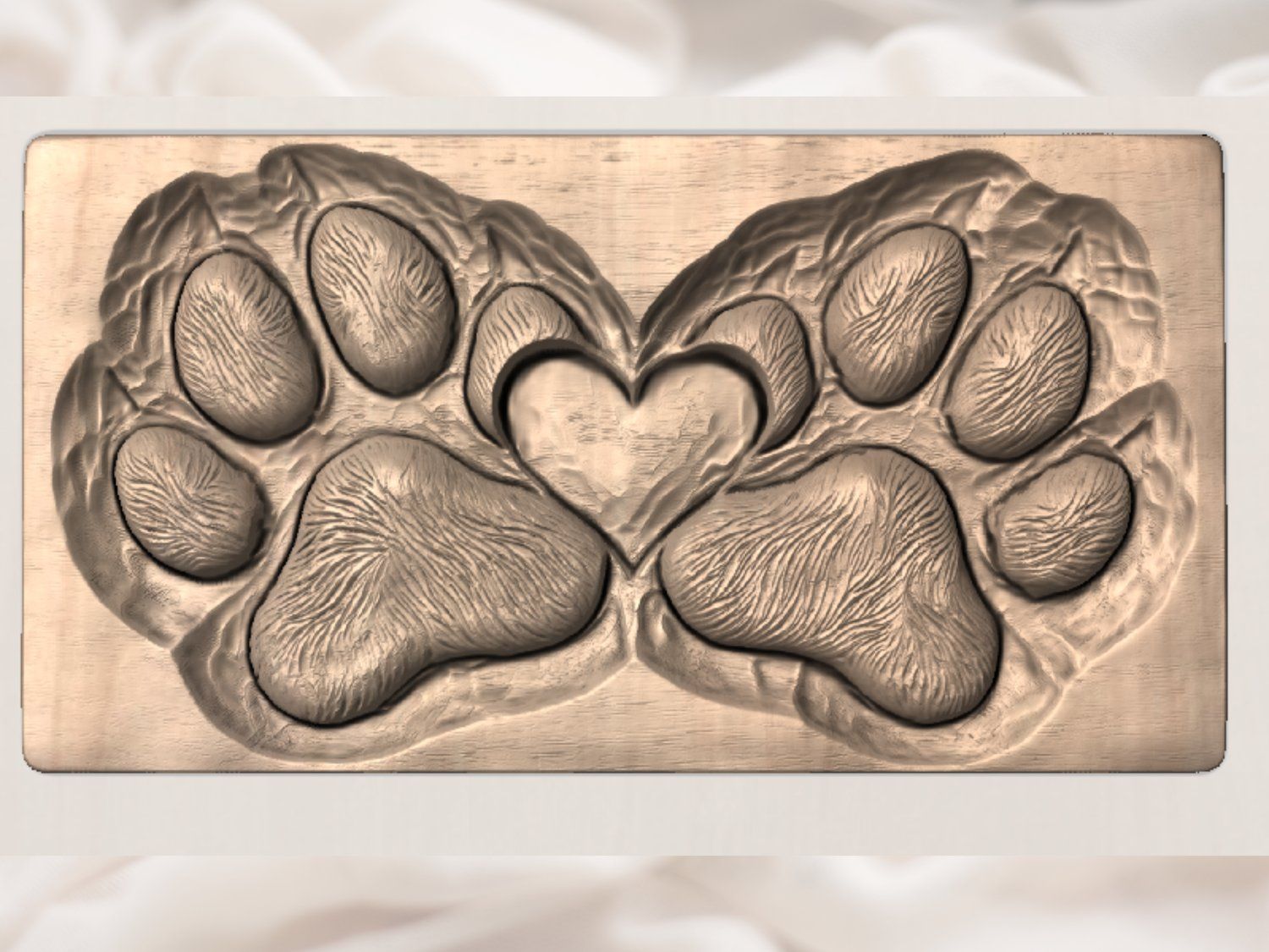 Paw Print Heart Wildlife Sculpture CNC Relief STL bas-relief STL — view 3