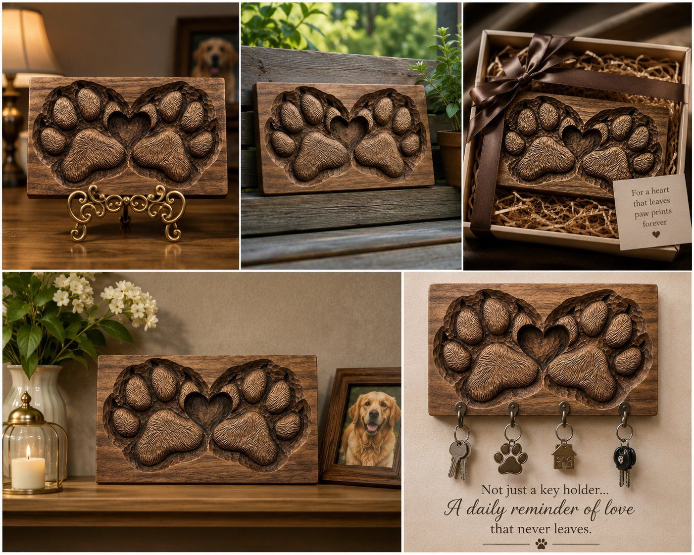 Paw Print Heart Wildlife Sculpture CNC Relief STL bas-relief STL — view 5