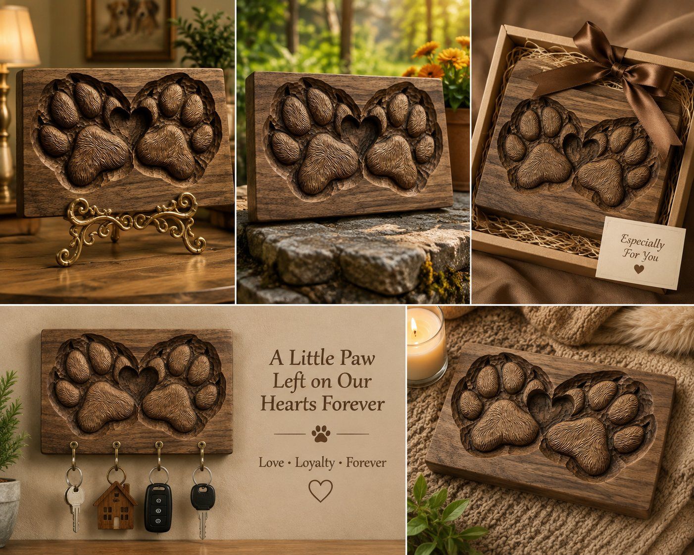Paw Print Heart Wildlife Sculpture CNC Relief STL bas-relief STL — view 6