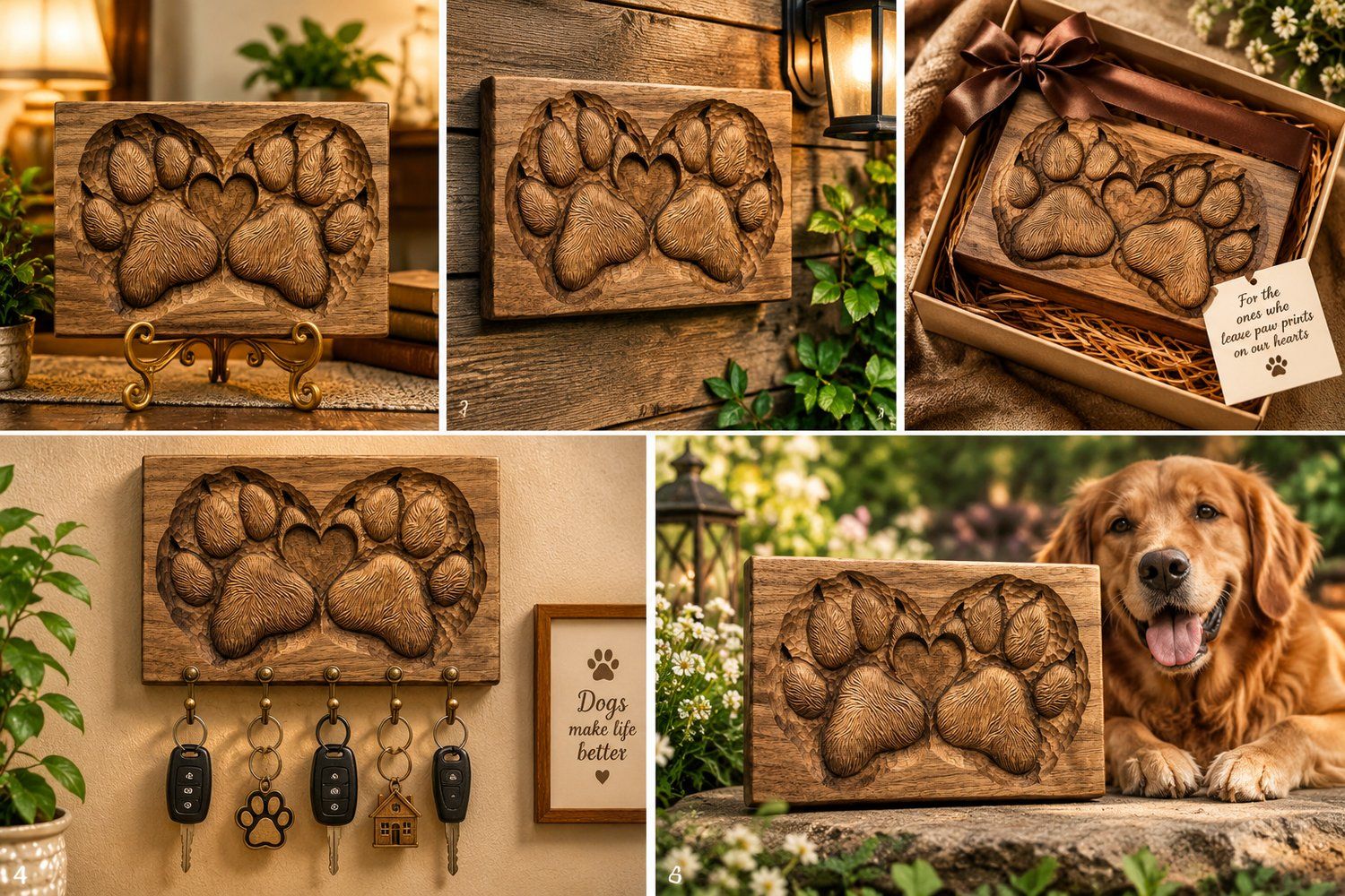 Paw Print Heart Wildlife Sculpture CNC Relief STL bas-relief STL — view 7