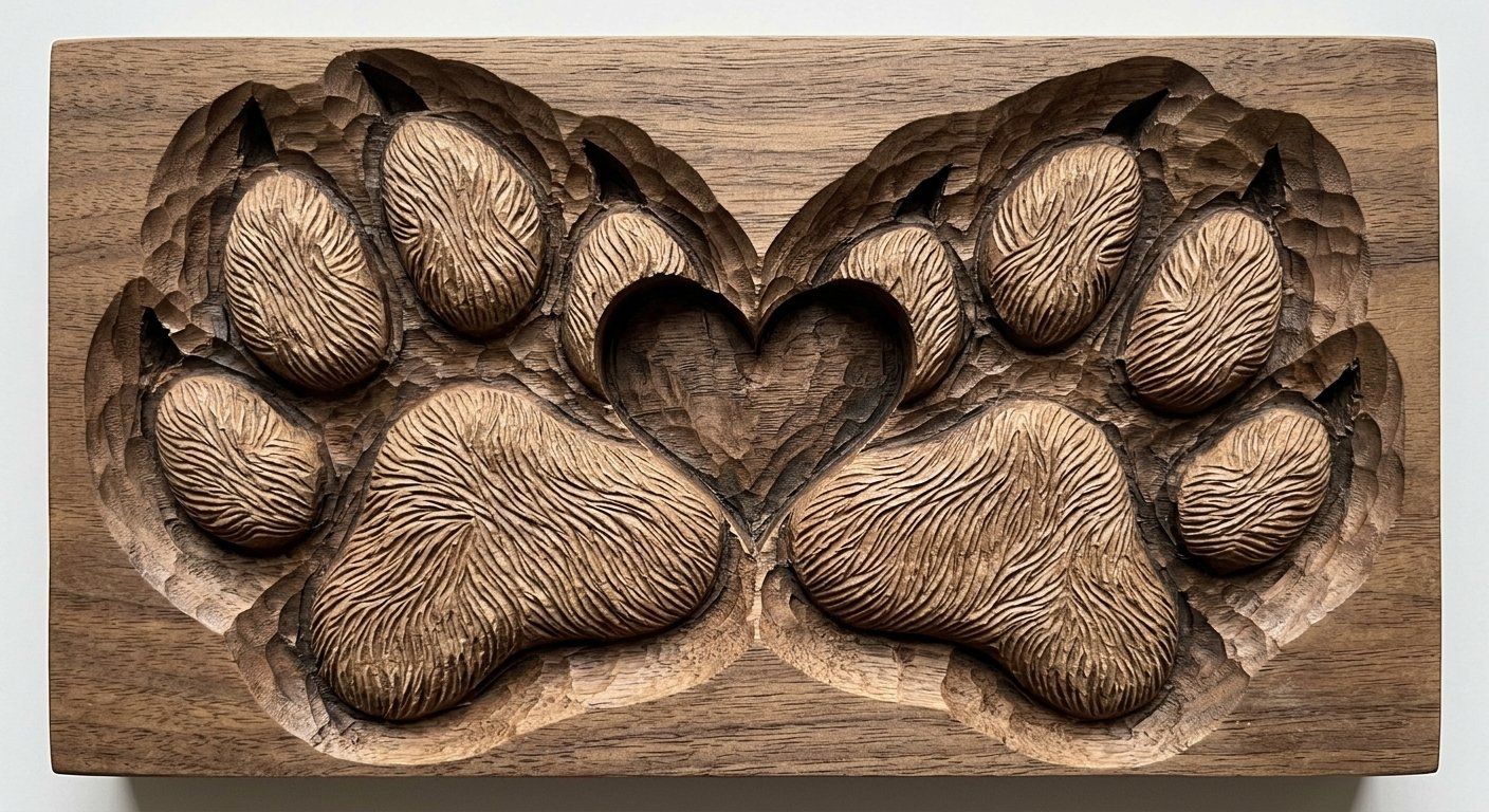 Paw Print Heart Wildlife Sculpture CNC Relief STL bas-relief STL — view 9