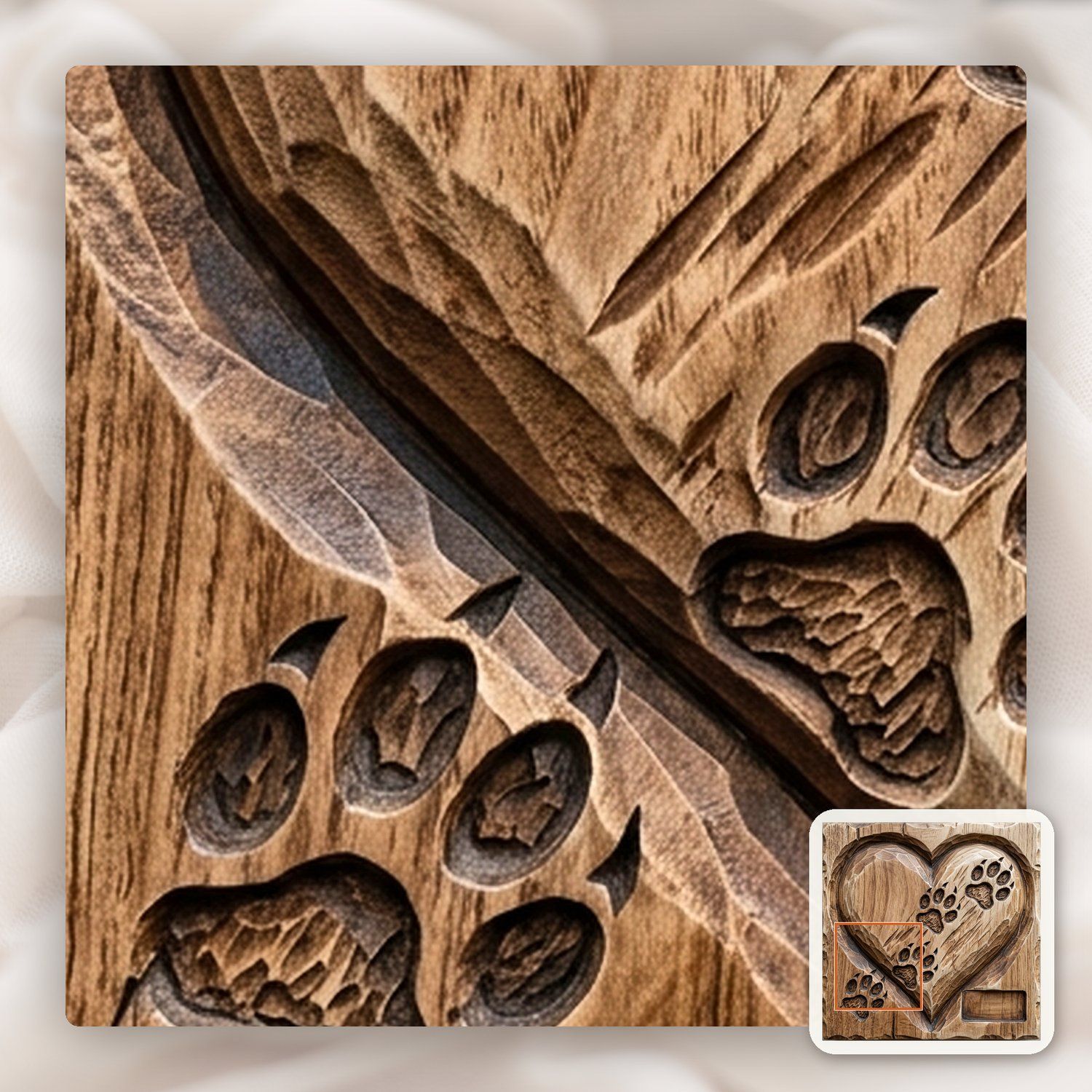 Paw Prints Heart Pet Memorial CNC Relief STL bas-relief STL — view 12