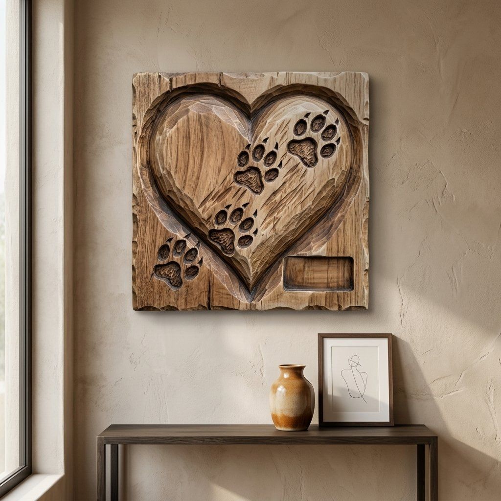 Paw Prints Heart Pet Memorial CNC Relief STL bas-relief STL — view 13