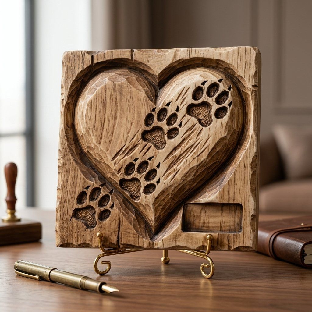 Paw Prints Heart Pet Memorial CNC Relief STL bas-relief STL — view 3