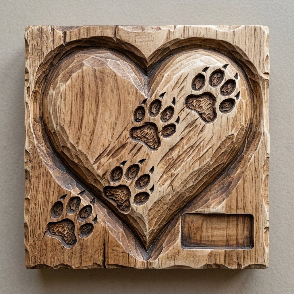 Paw Prints Heart Pet Memorial CNC Relief STL bas-relief STL — view 14