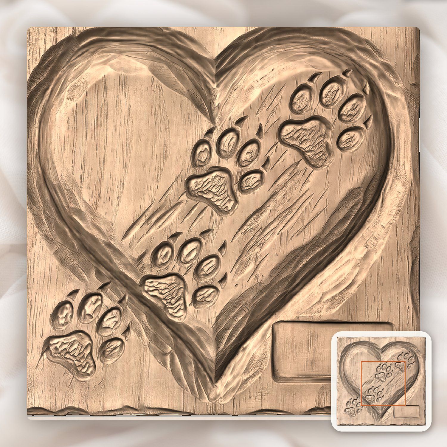 Paw Prints Heart Pet Memorial CNC Relief STL bas-relief STL — view 6