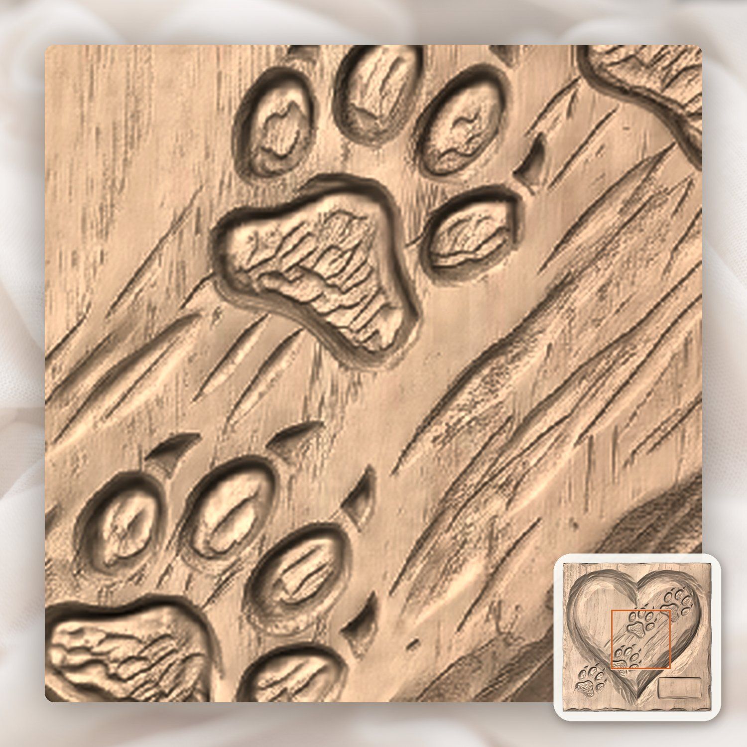 Paw Prints Heart Pet Memorial CNC Relief STL bas-relief STL — view 7