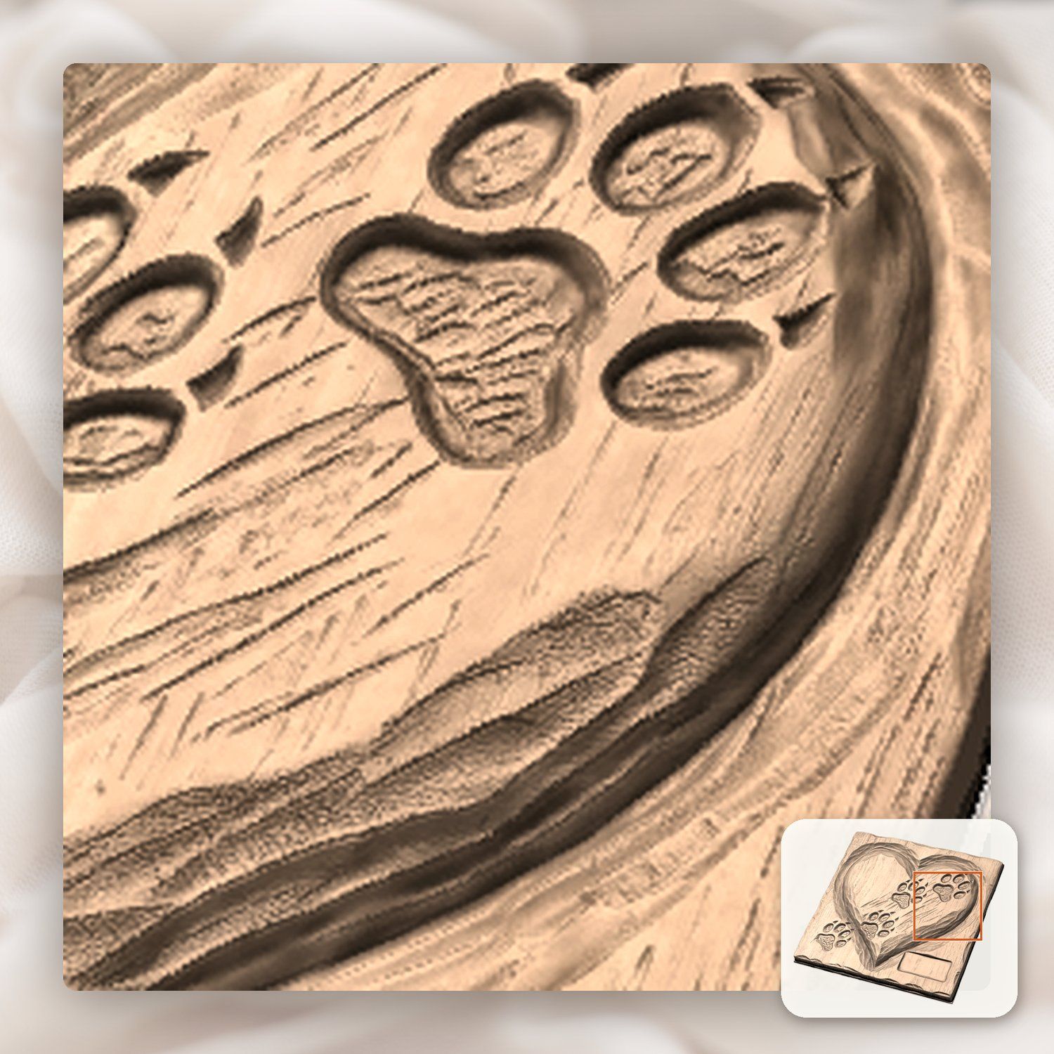 Paw Prints Heart Pet Memorial CNC Relief STL bas-relief STL — view 10